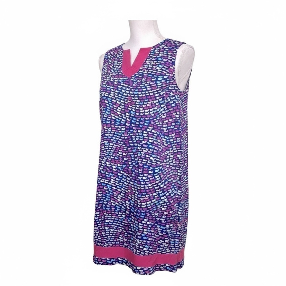 Vineyard Vines Girls Whale‎ Print Shift Dress Blue Pink Purple Sz 16 V Neck Zip